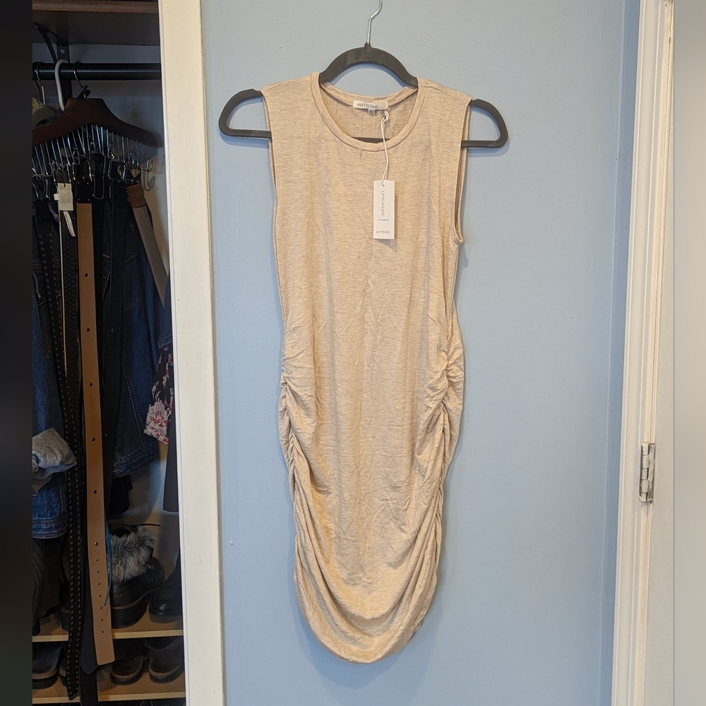 FINAL PRICE NWT ANTISTAR Heather Beige Ruched Bodycon T-shirt Minidress